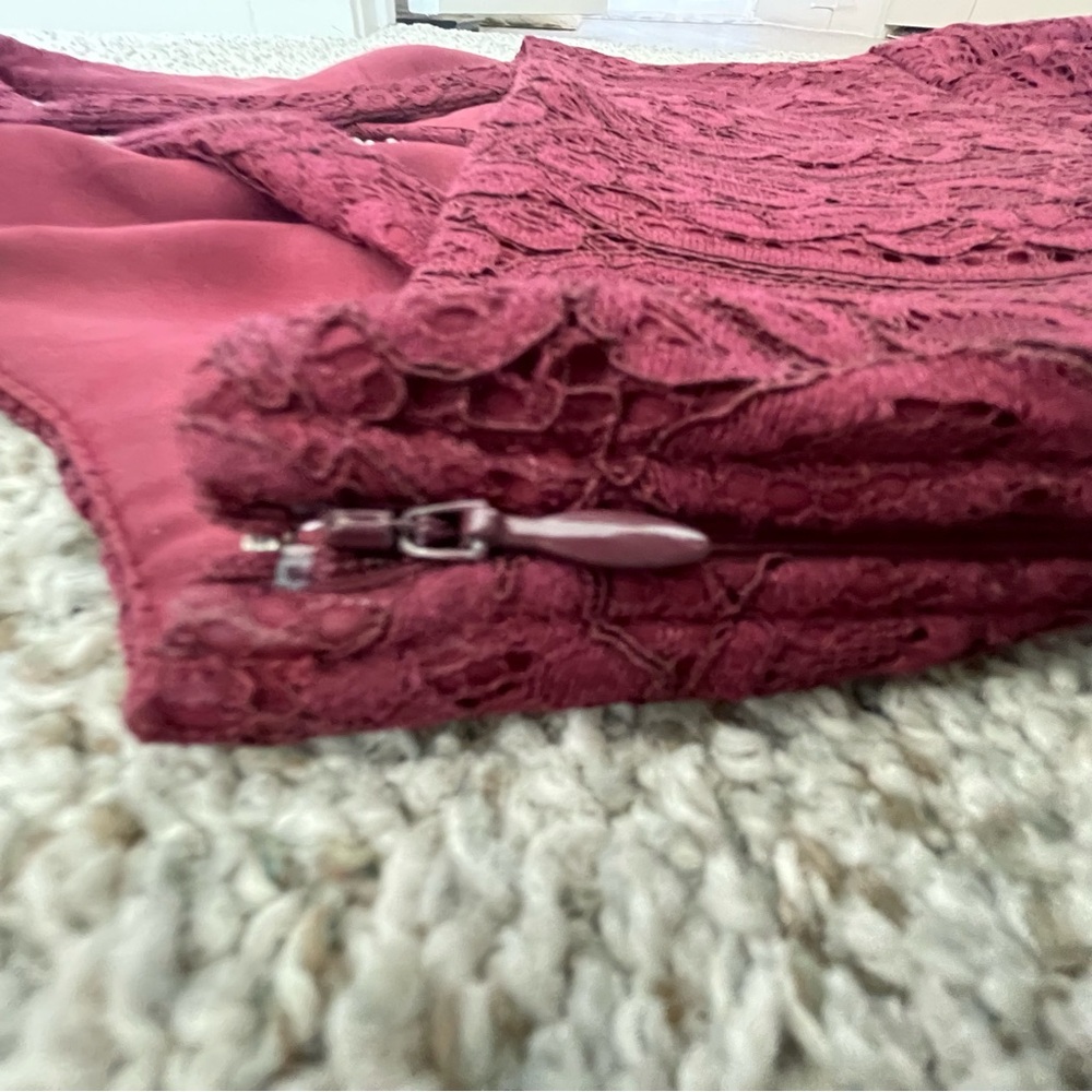 LIKE NEW Lulus Burgundy Deep V Plunge Crochet Wedding Party Dress Small S Lulu’s - Picture 7 of 11